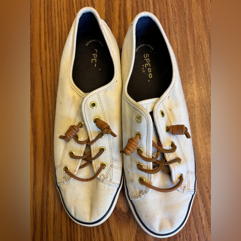 Sperry Top-Sider STS90549 Women's Seacoast Canvas Sneaker in white/ivory, 10